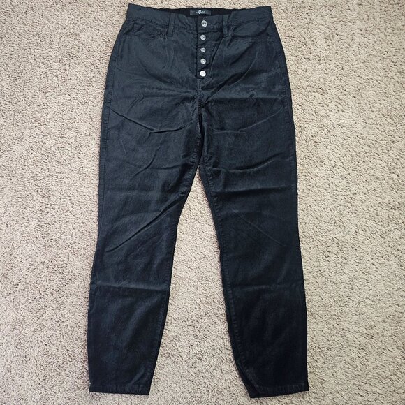7 For All Mankind Pants - Seven For All Mankind Velour Ankle Pants Womens 31 Black Button Fly Preppy